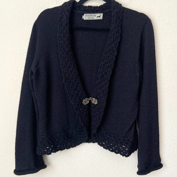 Peruvian Link 100% Alpaca Semi-Cropped Cardigan Sweater - Picture 1 of 8